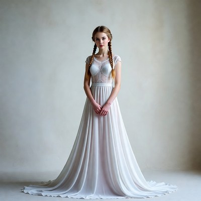 Girl in white lace gown with braids