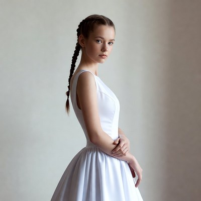 Teen girl in white dress with braid