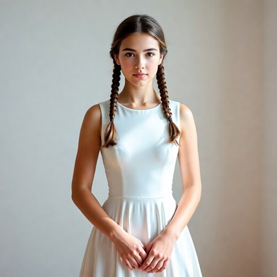 Teen girl in white dress with braids
