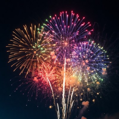 Colorful Fireworks Exploding in Night Sky
