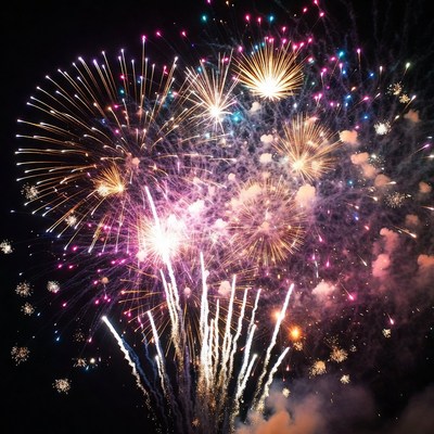 Colorful Fireworks Exploding in Night Sky