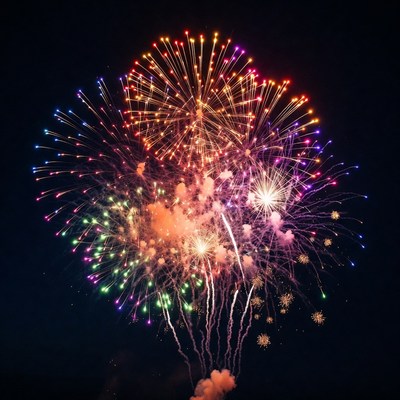 Colorful Fireworks Burst in Night Sky
