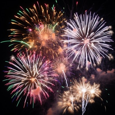 Colorful Fireworks Exploding in Night Sky