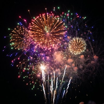 Colorful Fireworks Exploding in Night Sky