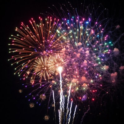 Colorful Fireworks Exploding in Night Sky