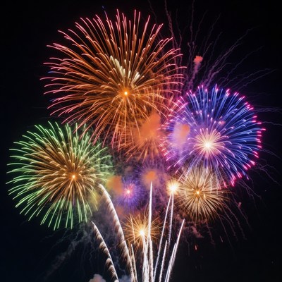 Colorful Fireworks Exploding in Night Sky