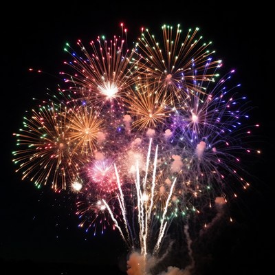 Colorful Fireworks Exploding in Night Sky
