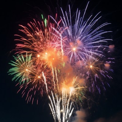 Colorful Fireworks Exploding in Night Sky