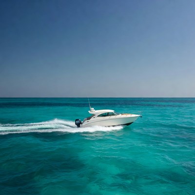 White speedboat racing turquoise ocean