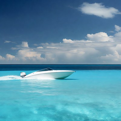 White speedboat racing turquoise ocean