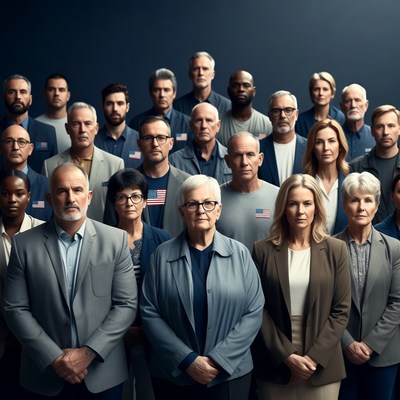 Diverse group wearing American flag pins