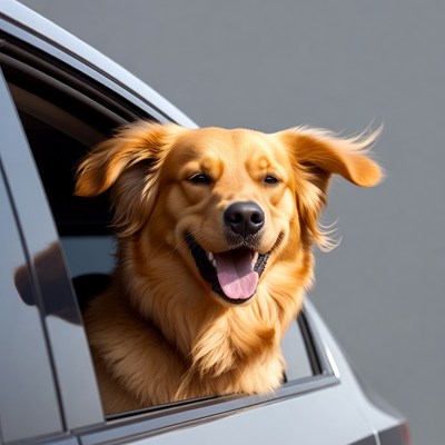 Golden Retriever sticking head out car window