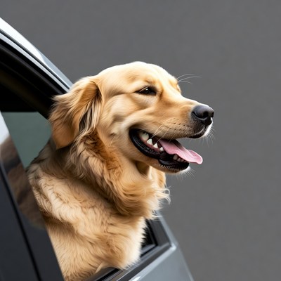 Golden Retriever sticking head out car window