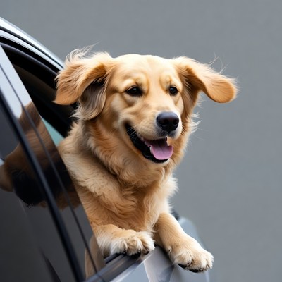 Golden Retriever sticking head out car window