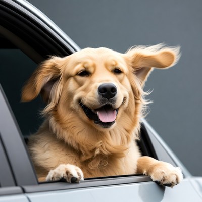 Golden Retriever sticking head out car window