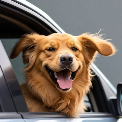 Golden Retriever sticking head out car window
