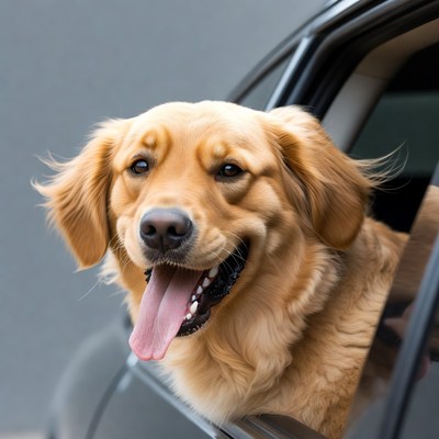 Golden Retriever sticking head out car window
