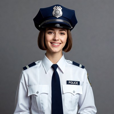 Smiling woman in police uniform