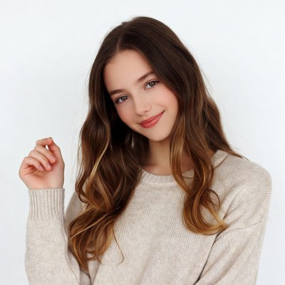 Smiling young woman with wavy brown hair