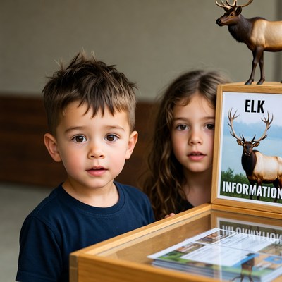 Boy and girl at elk display