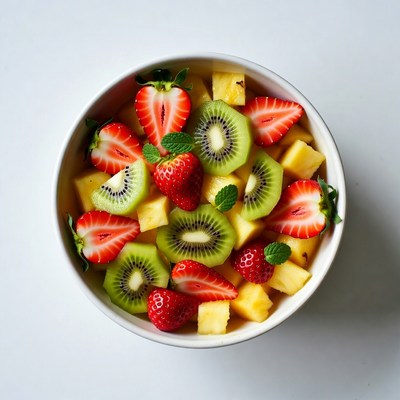 Fresh Fruit Salad in White Bowl