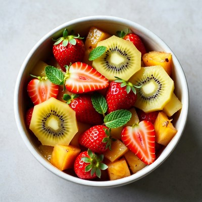 Fresh Fruit Salad in White Bowl