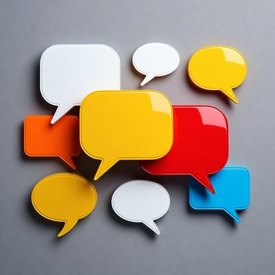Colorful 3D Speech Bubbles on Gray