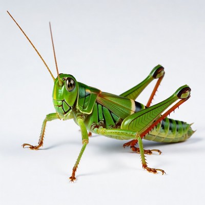 Green grasshopper on white background