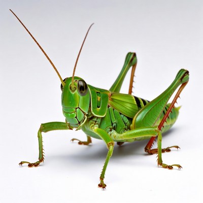 Green grasshopper on white background
