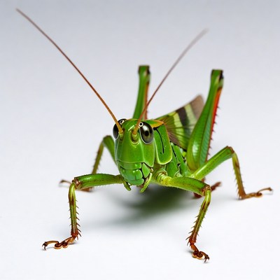 Green grasshopper on white background