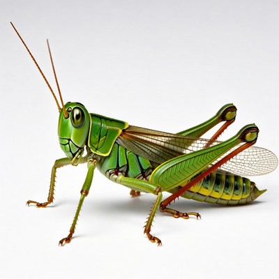 Green grasshopper on white background
