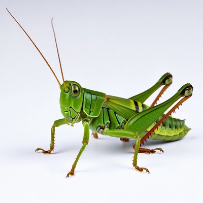 Green grasshopper on white background