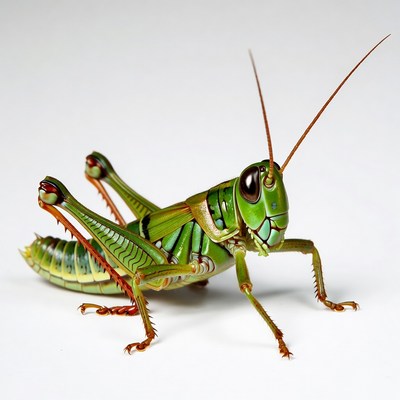 Green grasshopper on white background