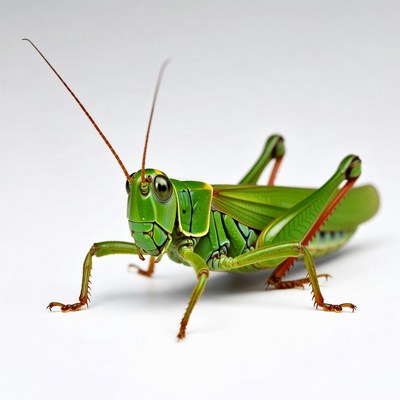 Green grasshopper on white background