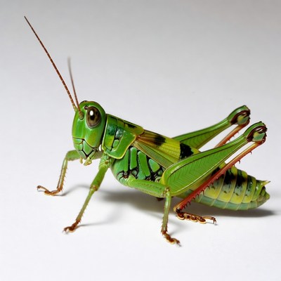Green grasshopper on white background