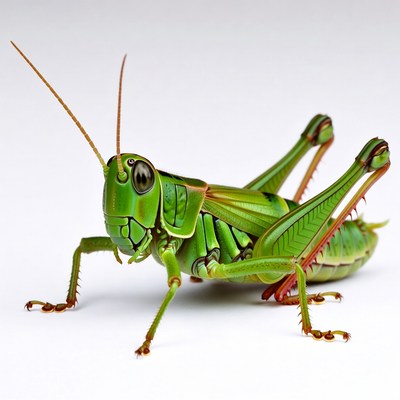 Green grasshopper on white background