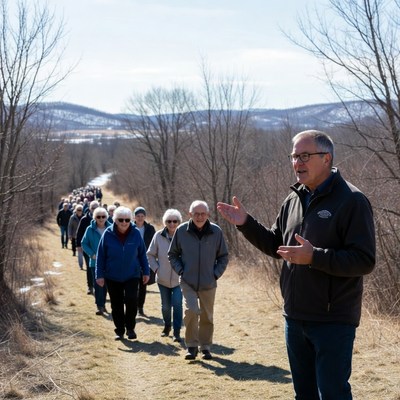 Man leading seniors on nature trail