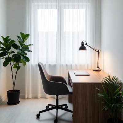 Modern Empty Office Desk with Plants