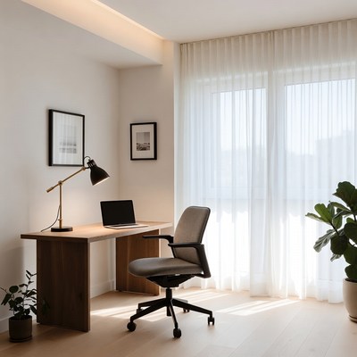 Modern Wooden Desk with Laptop