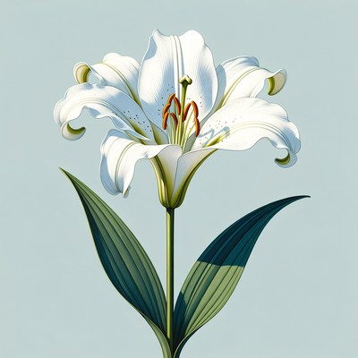 White Lily Flower with Green Leaves