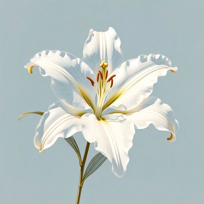 White Lily Flower on Blue Background