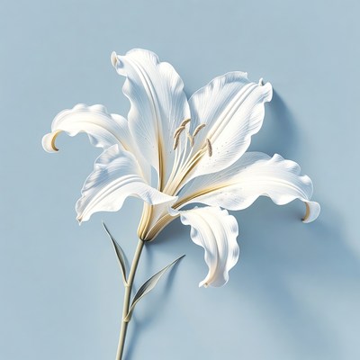 White Lily Flower on Blue Background