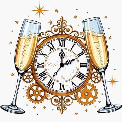 Champagne Glasses New Year's Clock