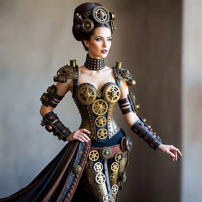 Steampunk Woman in Gears Costume