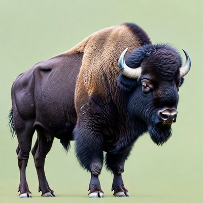 American Bison Standing on Green Background