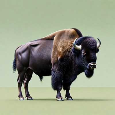 Bison standing on green background