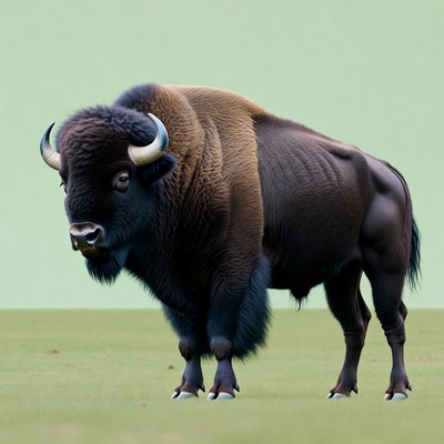 American Bison Standing on Grass