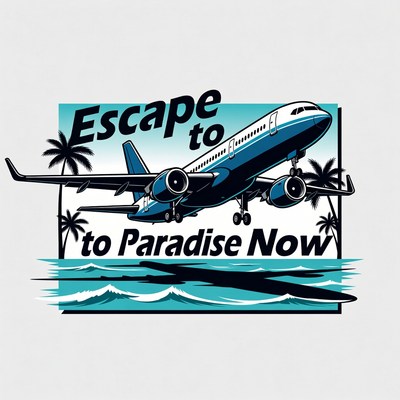 Airplane Flying to Paradise Illustration