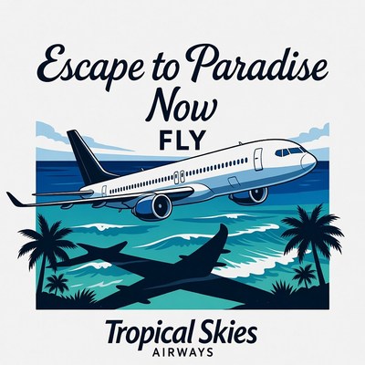 Airplane Flying Over Tropical Paradise