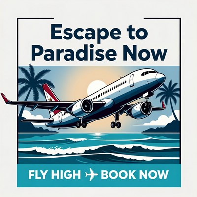 Airplane Flying to Paradise Sunset